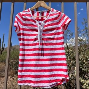 ⬇️Nautica Women’s Top W/Rope Tie Size M Color Red/White Stripe 💯% Cotton